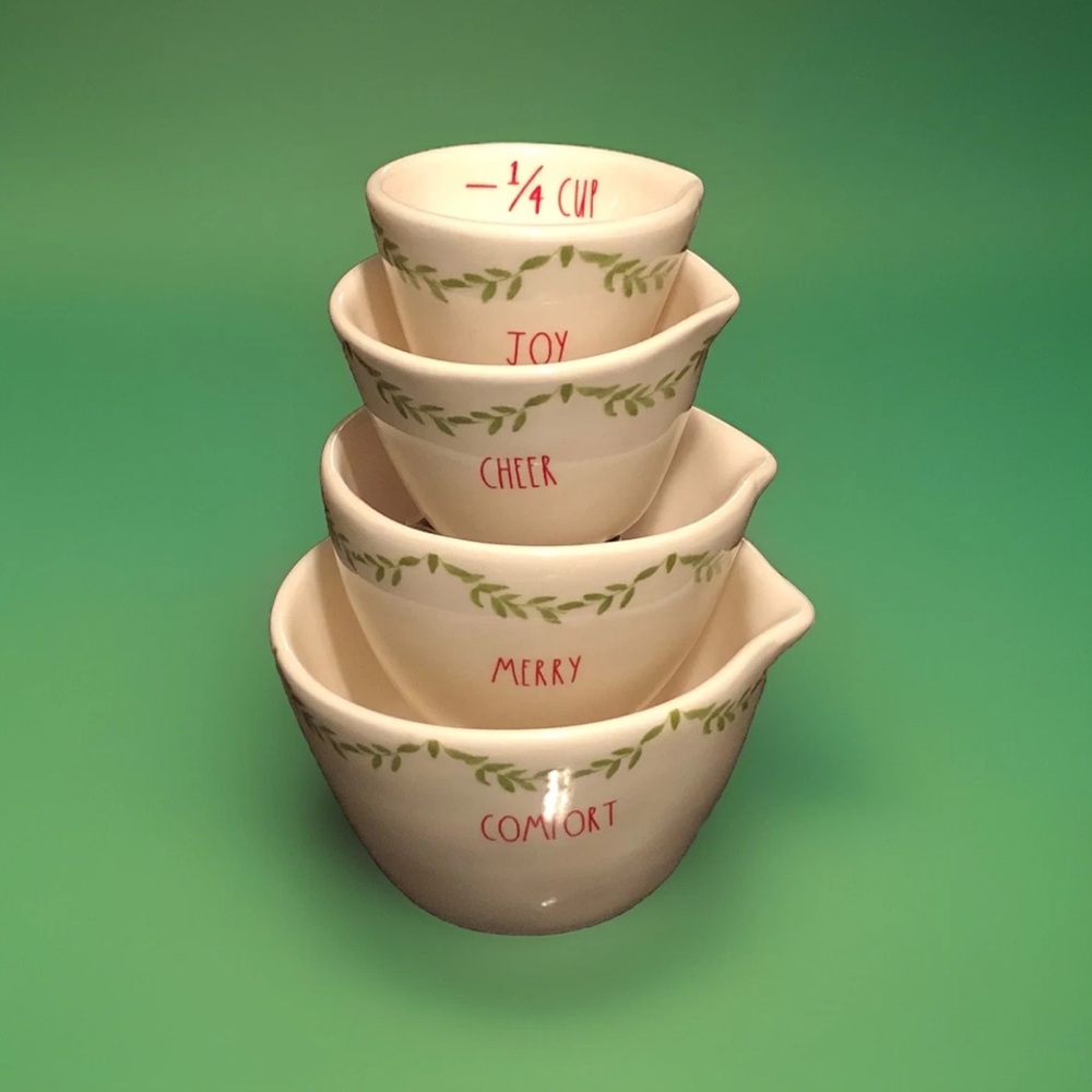 RAE DUNN Christmas Measuring Cups 4 pc. (Comfort, Merry, Cheer, Joy)